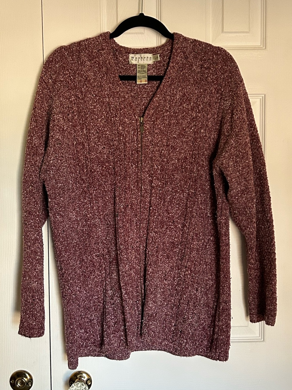 Vintage Weekend Edition Zip-Front Cable knit Cardigan Sweater - Burgundy, Large
